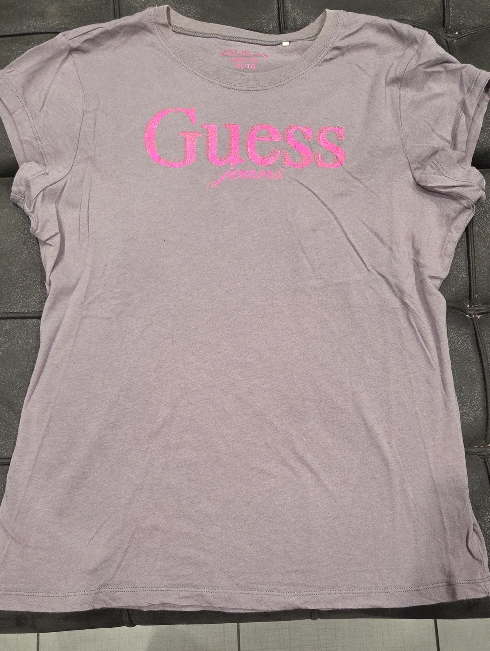GUESS Gray Short-Sleeve Tee with Pink Logo